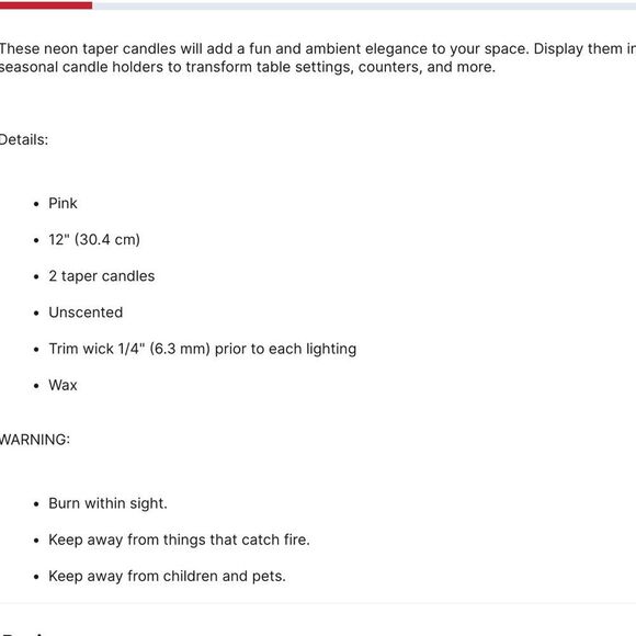 Ashland Unscented Neon Taper Candles- Pink - Picture 3 of 4